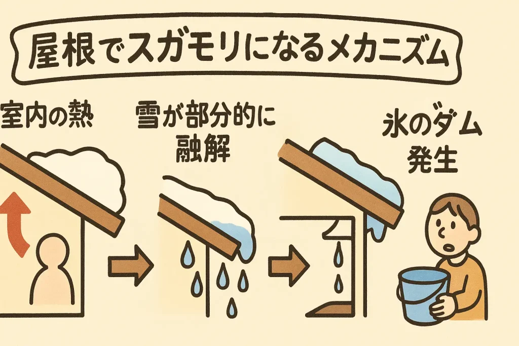 屋根でスガモリになるメカニズムの図
