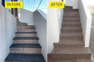 滑り止め効果の高いラバーマットを施工した外階段