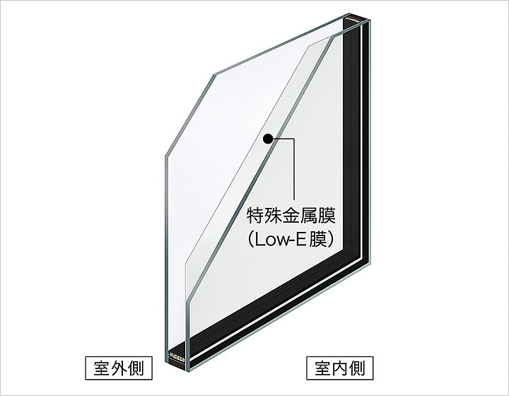 Low-E複層ガラスの断熱効果を示す図解