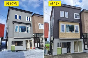 リフォーム後：トステムの木目調金属サイディングで新築同様に生まれ変わった外壁