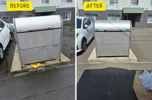 リフォーム後：ヨドコウ製ダストピットDPNC-650が設置された清潔な駐車場の様子