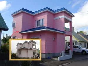 リフォーム後：ハワイアンカラーで塗装された美しい住宅外観