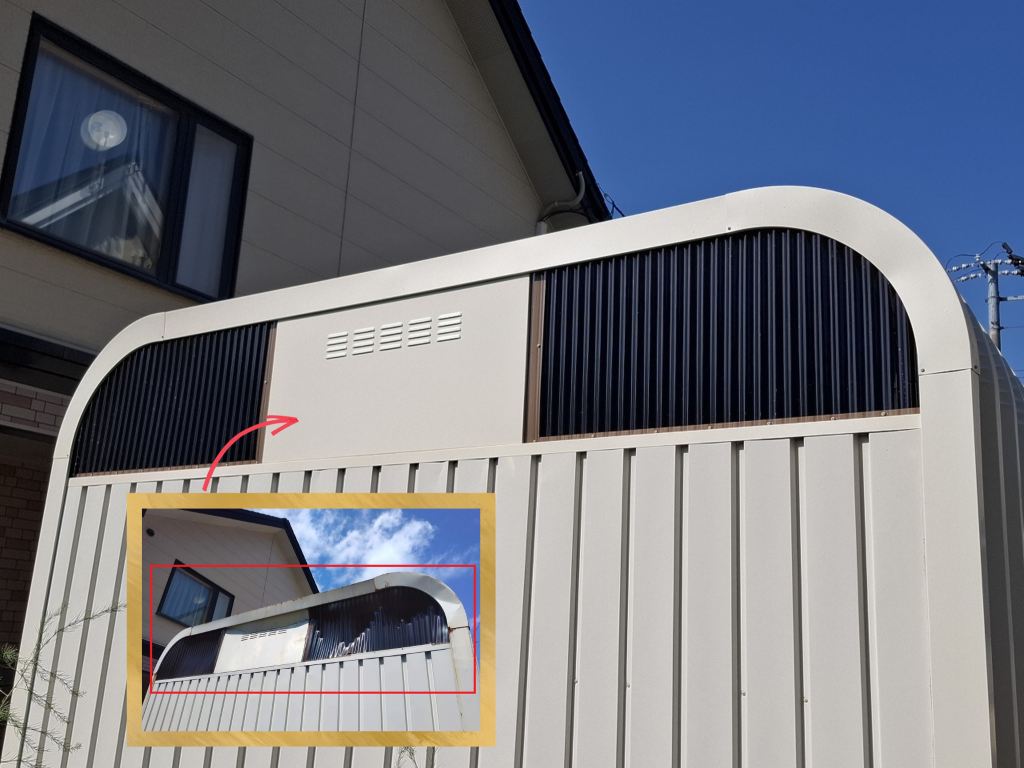 リフォーム後:メーカー純正部品で修理され安全性が回復したガレージ、耐雪性能も改善された美しい仕上がり