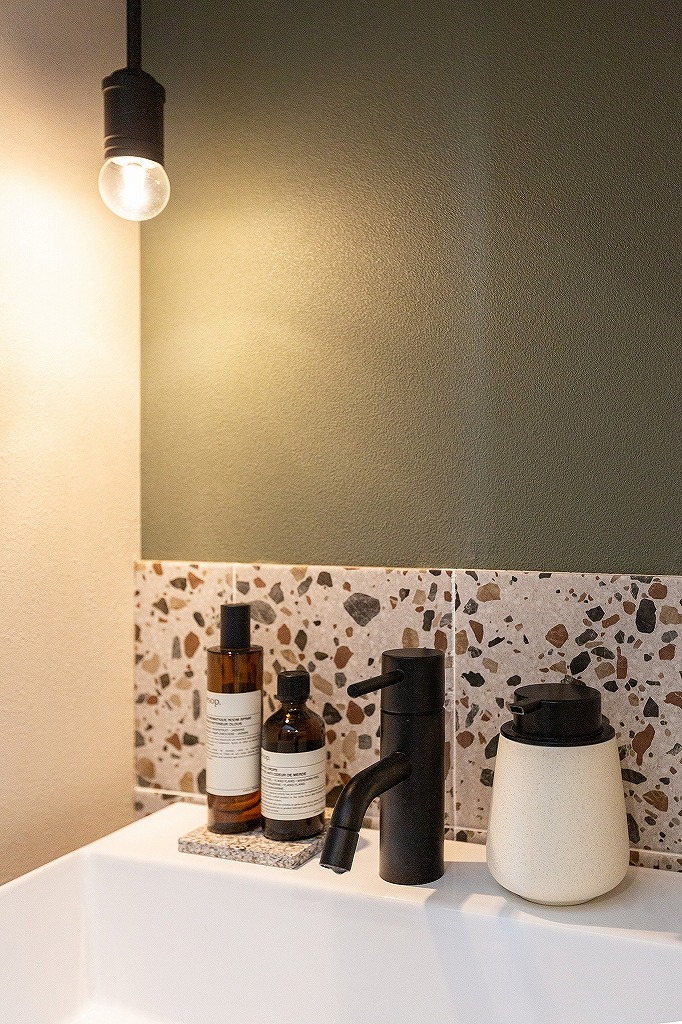 リノベーション後：手洗いスペースの詳細 SNSで見つけた施工例を再現