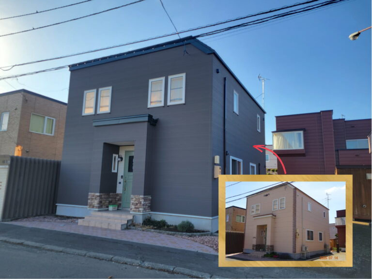 リフォーム後：窯業サイディング張替えと屋根塗装を施した住宅外観