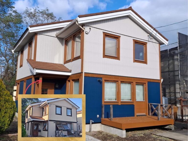 リフォーム後：上下ツートーンカラーに生まれ変わったスウェーデンハウスの外観