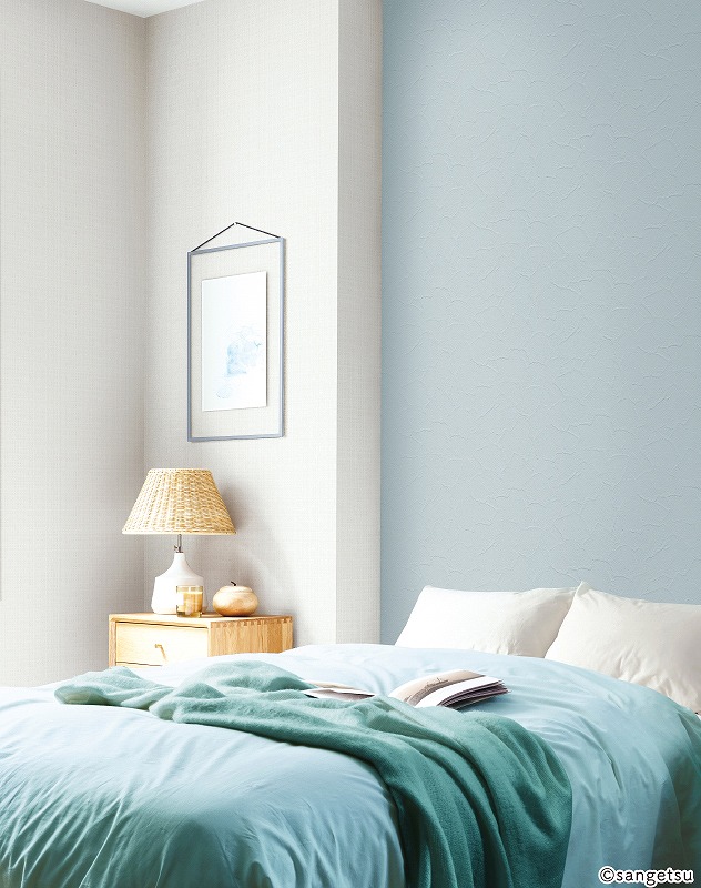 サンゲツ 77-4060クロスのくすみブルー塗り壁風デザイン