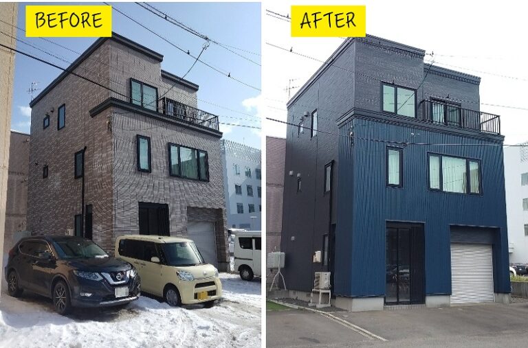 リフォーム後：金属サイディングでシンプルモダンに一新した住宅外観