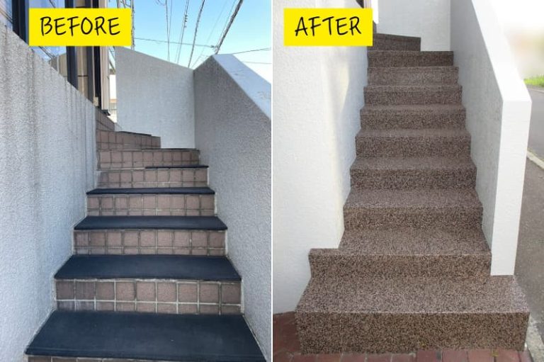 滑り止め効果の高いラバーマットを施工した外階段
