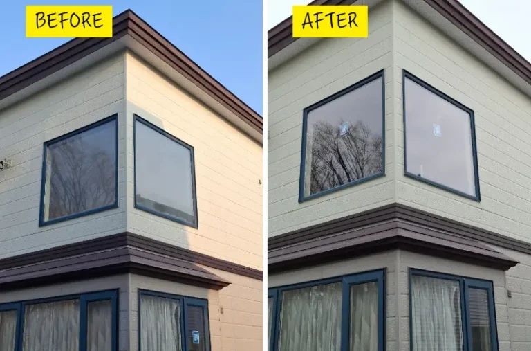 リフォーム後：高断熱Low-Eガラスへ交換した吹抜け窓の外観