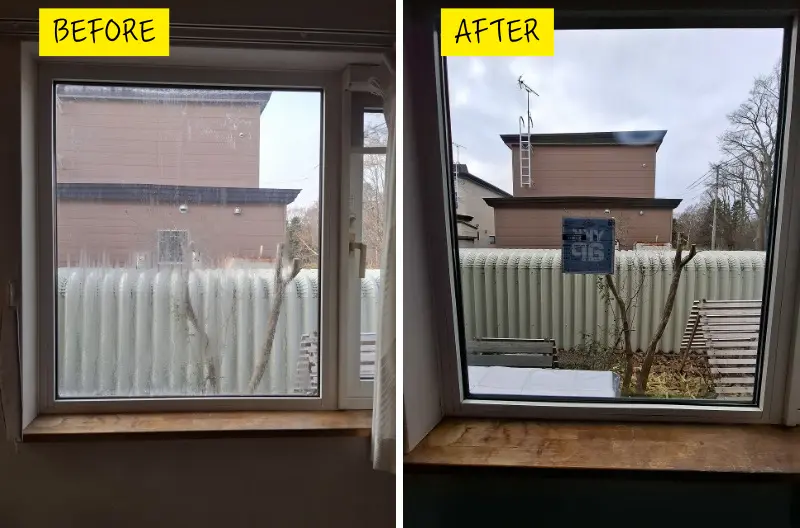 リフォーム前後：1階リビング窓の高断熱ガラス交換比較