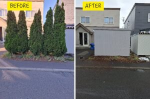 リフォーム後：イナバ製多雪型バイクガレージ FM-2230HY の設置完了外観