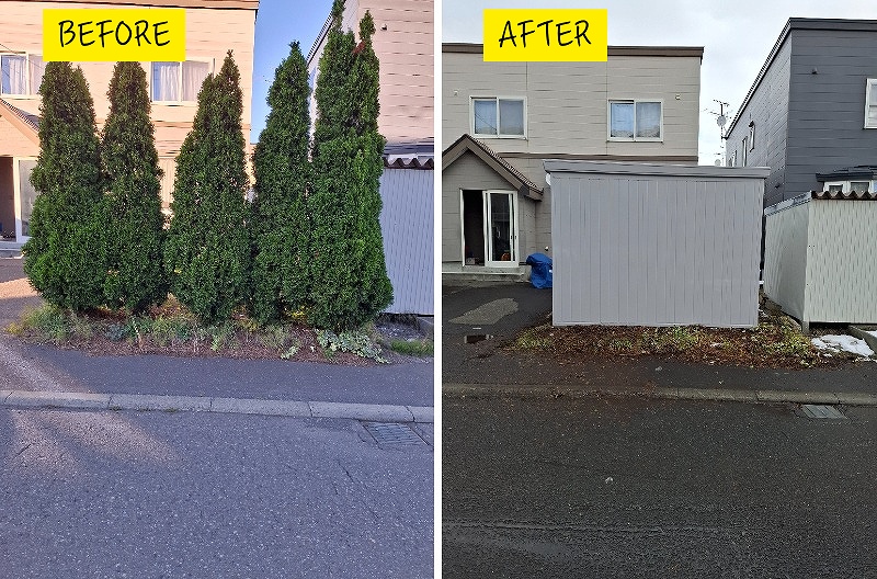 リフォーム後：イナバ製多雪型バイクガレージ FM-2230HY の設置完了外観