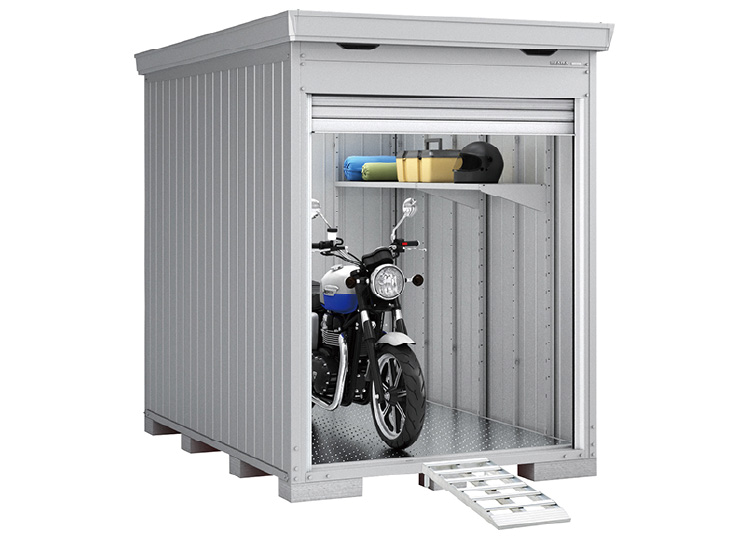 イナバ物置バイク保管庫FMシリーズの床付タイプ商品特長の説明イメージ