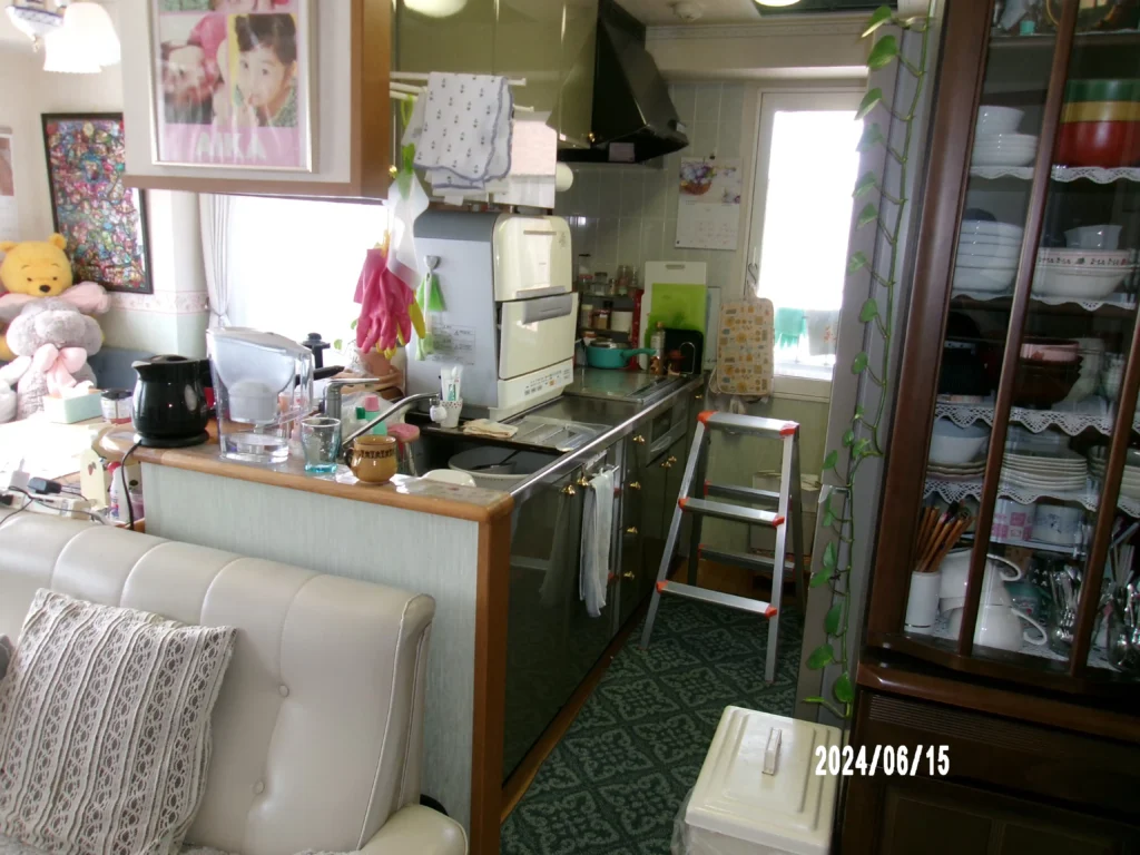 リフォーム前：下がり壁と据え置き食洗機で狭くなったキッチン
