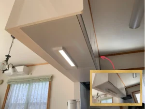 リフォーム後：DAIKO接近センサー付きLED手元灯が設置されたキッチン