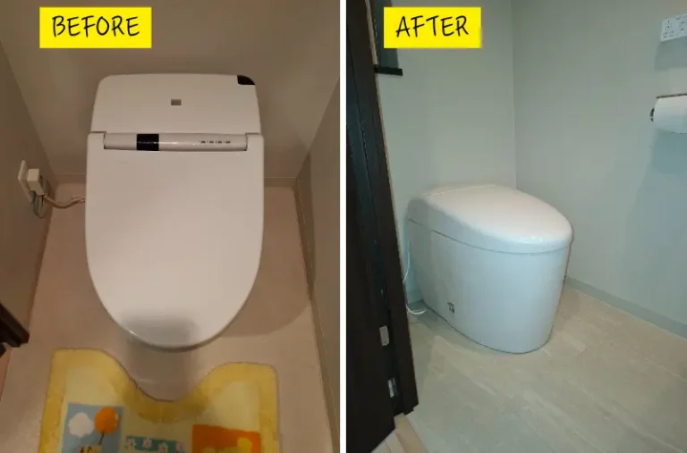 リフォーム後：TOTO ネオレストRS1に交換したトイレとクッションフロアの全景