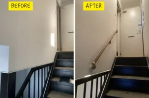 階段に新設された手摺の完成状態