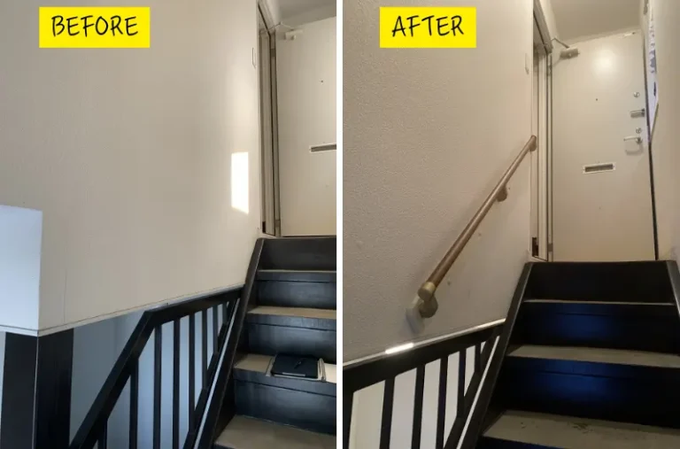 階段に新設された手摺の完成状態