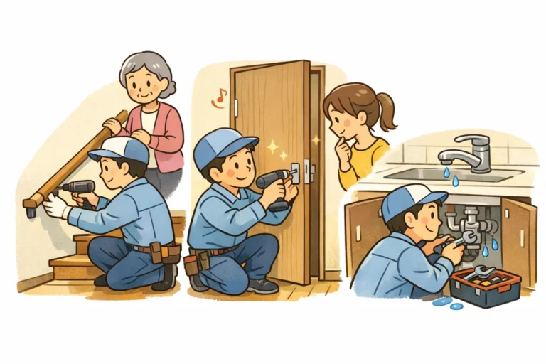 手すり取付や水漏れ修理など札幌の小さな住宅工事のイメージイラスト
