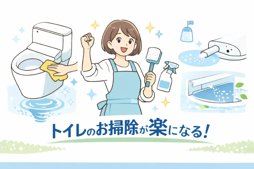 トイレリフォームで掃除が楽になる清潔機能の解説イメージ