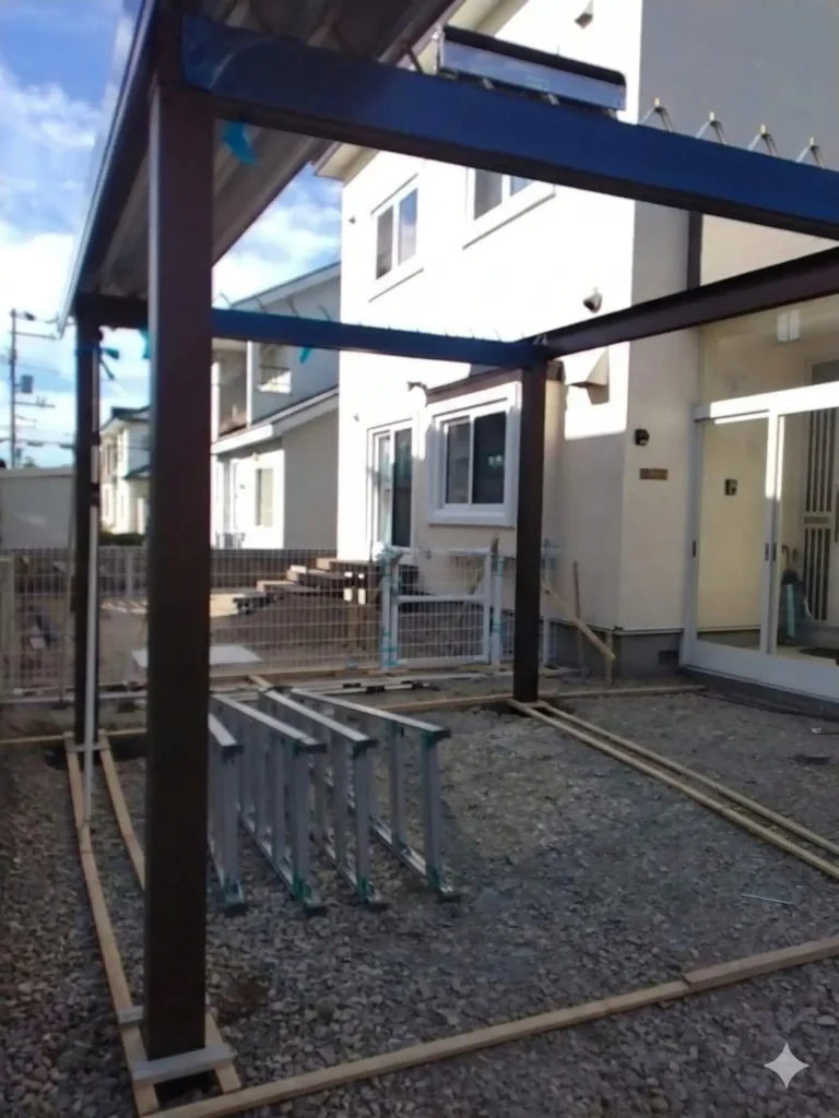 施工中：カーポート設置工程のイメージ